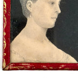 Finely Drawn Double Sided Earlyish 19th Century Graphite Portrait Miniature Under Glass with Paper Wrap