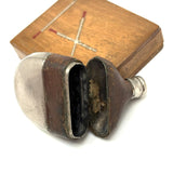 Clever Little Late Victorian Flask Shaped Leather and SIlver Plate Vesta