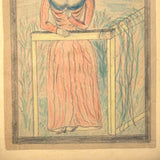 Woman in Garden with One Raised Finger, Marvelous Late 19th Century Graphite and Crayon Folk Drawing, Period Frame