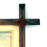 Woman in Garden with One Raised Finger, Marvelous Late 19th Century Graphite and Crayon Folk Drawing, Period Frame