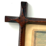 Woman in Garden with One Raised Finger, Marvelous Late 19th Century Graphite and Crayon Folk Drawing, Period Frame