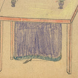 Woman in Purple at Table with Plants, Wonderful Antique Graphite and Crayon Drawing