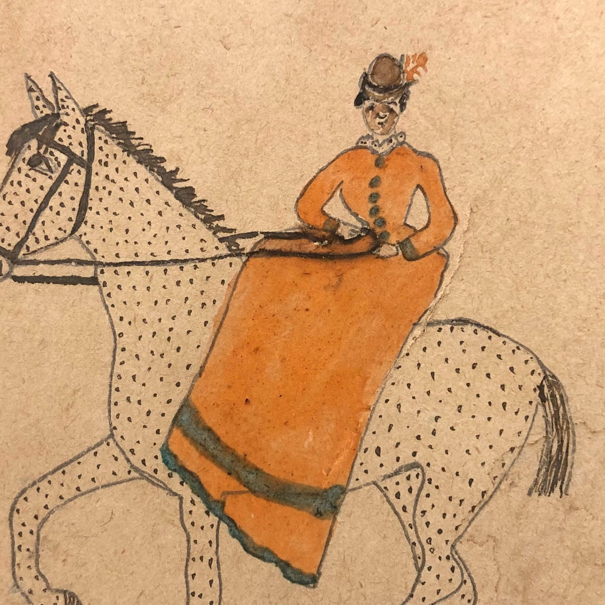 Riders on Speckled Horses / Child and Cats, DoubleSided Watercolor Sk