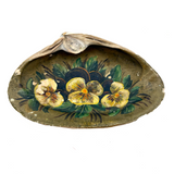 Painted Pansies on a Clam Shell, Antique Coastal New England Folk Art Momento