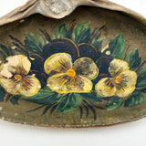 Painted Pansies on a Clam Shell, Antique Coastal New England Folk Art Momento