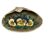 Painted Pansies on a Clam Shell, Antique Coastal New England Folk Art Momento
