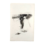 With a Loving Arm Around Snow-woman, c. 1940s Evocatively Flawed Velox Snapshot