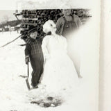 With a Loving Arm Around Snow-woman, c. 1940s Evocatively Flawed Velox Snapshot