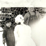 With a Loving Arm Around Snow-woman, c. 1940s Evocatively Flawed Velox Snapshot