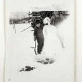 With a Loving Arm Around Snow-woman, c. 1940s Evocatively Flawed Velox Snapshot