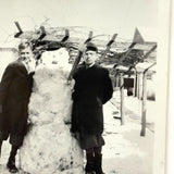 Two Young Men of Different Dispositions with Goofy Snowman, Vintage Velox Snapshot