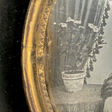 1850s Quarter Plate Daguerreotype of Woman Holding Union Case in Rare Hanging Gutta Percha Frame