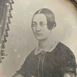 1850s Quarter Plate Daguerreotype of Woman Holding Union Case in Rare Hanging Gutta Percha Frame