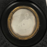 1850s Quarter Plate Daguerreotype of Woman Holding Union Case in Rare Hanging Gutta Percha Frame