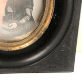 1850s Quarter Plate Daguerreotype of Woman Holding Union Case in Rare Hanging Gutta Percha Frame