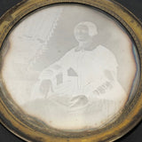 1850s Quarter Plate Daguerreotype of Woman Holding Union Case in Rare Hanging Gutta Percha Frame