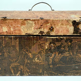 19th Century Dome Top Box Covered with Early Wallpaper and More, Inside and Out