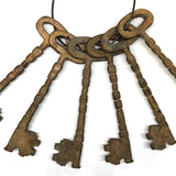 Set of Six Giant Iron, Gold Painted Odd Fellows/Masonic Ceremonial Keys on Wire Ring