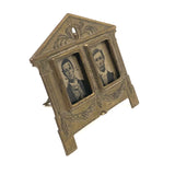 Rare Brass Standing Gem Tintype Double Frame, With Portraits of Young Men As Found