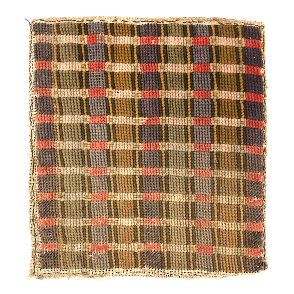 Beautiful Grid, Lovely 19th C. Needlepoint in Hand-dyed Wool with Backing
