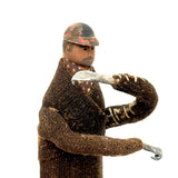 Wonderful Carved Figure (Jockey?) with Wool Coat, Painted Cap, Moving Arms and Gripping Hands