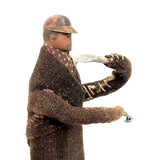 Wonderful Carved Figure (Jockey?) with Wool Coat, Painted Cap, Moving Arms and Gripping Hands