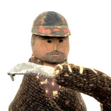 Wonderful Carved Figure (Jockey?) with Wool Coat, Painted Cap, Moving Arms and Gripping Hands