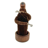 Wonderful Carved Figure (Jockey?) with Wool Coat, Painted Cap, Moving Arms and Gripping Hands