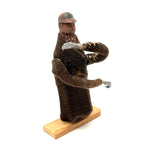 Wonderful Carved Figure (Jockey?) with Wool Coat, Painted Cap, Moving Arms and Gripping Hands