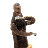 Wonderful Carved Figure (Jockey?) with Wool Coat, Painted Cap, Moving Arms and Gripping Hands