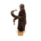 Wonderful Carved Figure (Jockey?) with Wool Coat, Painted Cap, Moving Arms and Gripping Hands