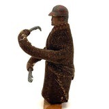 Wonderful Carved Figure (Jockey?) with Wool Coat, Painted Cap, Moving Arms and Gripping Hands