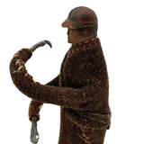 Wonderful Carved Figure (Jockey?) with Wool Coat, Painted Cap, Moving Arms and Gripping Hands