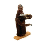 Wonderful Carved Figure (Jockey?) with Wool Coat, Painted Cap, Moving Arms and Gripping Hands