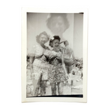 Sisters On the Beach with Man Turned and Floating Head, Interesting Double Exposure Snapshot