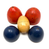 Colorful Set of Treen Nesting Eggs with Best Red Patina