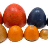 Colorful Set of Treen Nesting Eggs with Best Red Patina