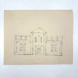 Pair of Antique Graphite Drawings on Houses on Folded Paper