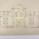 Pair of Antique Graphite Drawings on Houses on Folded Paper