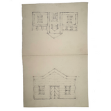 Pair of Antique Graphite Drawings on Houses on Folded Paper