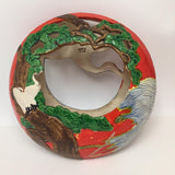 1940s Japanese Ceramic Hanging Planter with Two-Sided Crane Design