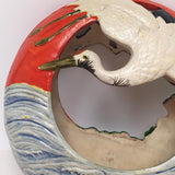 1940s Japanese Ceramic Hanging Planter with Two-Sided Crane Design