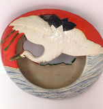 1940s Japanese Ceramic Hanging Planter with Two-Sided Crane Design