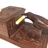Hand-carved Wooden Cigarette Dispenser with Bird, Presumed Russian