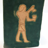 Teal Green Egyptian-themed Slab Ceramic Vessel
