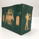 Teal Green Egyptian-themed Slab Ceramic Vessel