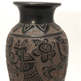 Incised Okinawan Pottery Vase With Woman Holding Fish, Signed