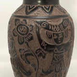 Incised Okinawan Pottery Vase With Woman Holding Fish, Signed