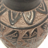 Incised Okinawan Pottery Vase With Woman Holding Fish, Signed
