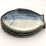 Set of Four Handmade Japanese Fish Shaped Plates, Signed